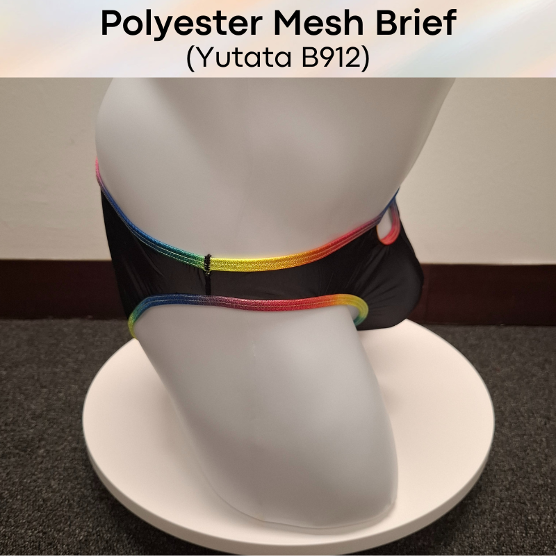 Men's Brief: Polyester Mesh with Rainbow Band and Pouch Opening (B912)