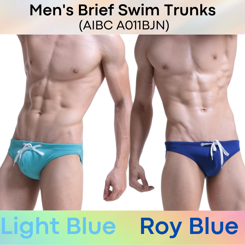 Men's Swimwear: Polyester Plain Swimming Brief Trunks with Drawstring (A011BJN)