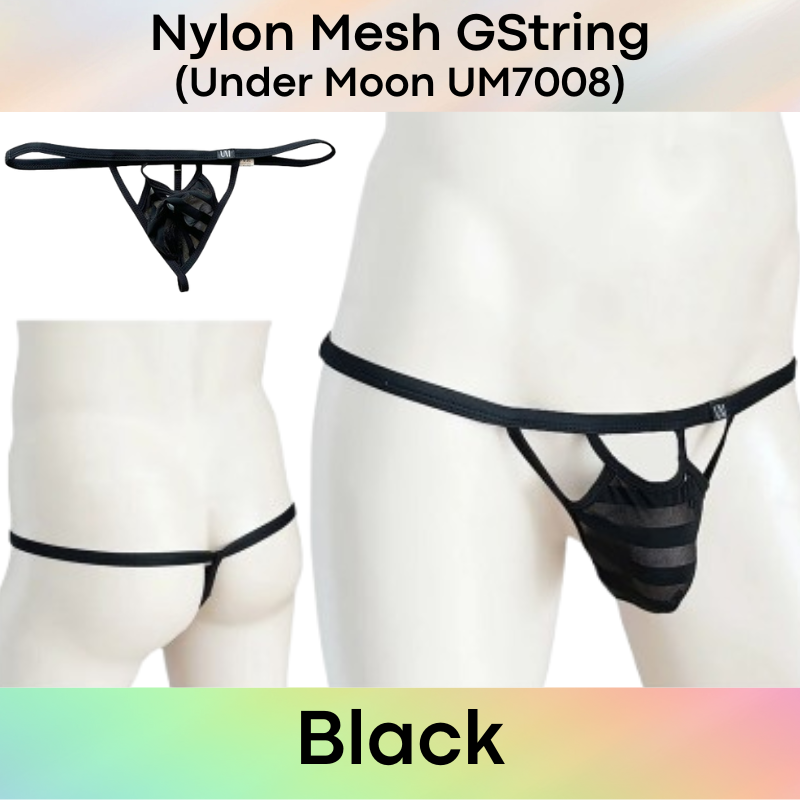 Men's GString: Striped Mesh Pouch GString Underwear (UM7008)
