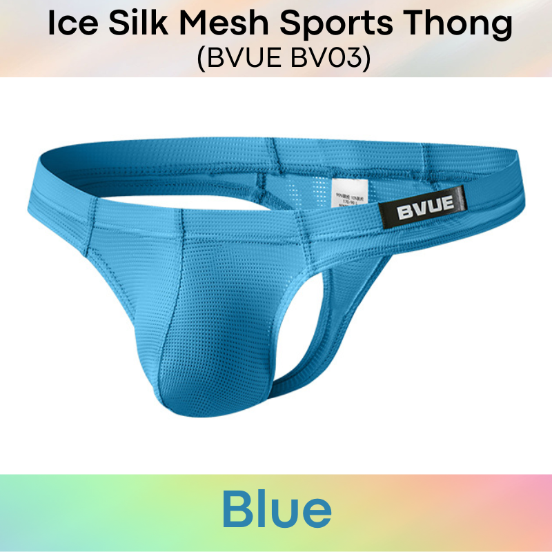 Men's Thong: Polyester Ice Silk Mesh Sports Thong in Metallic Colours Underwear (BV03)