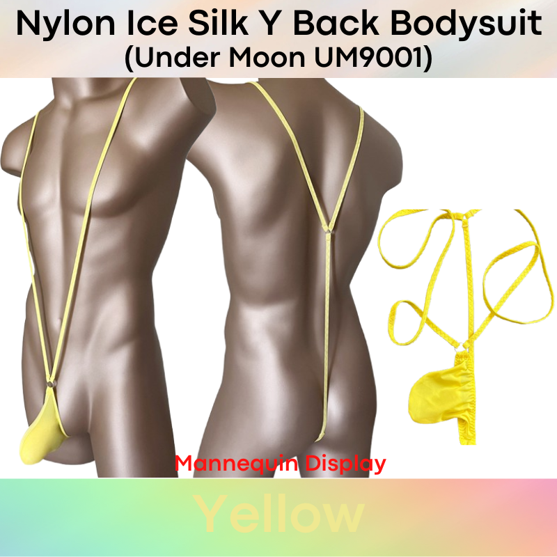 Men's Bodysuit: Nylon Ice Silk Pouch with Y Back GString Suspender Bodysuit (UM9001)