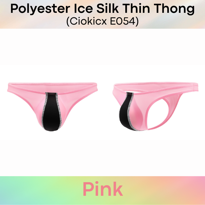 Men's Thong: Polyester Ice Silk Low Waist Thong with Dual Color Vertical Strip (E054)