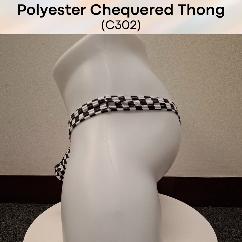Men's Thong: Polyester Black & White Chequered Thong with 3D Pouch (C302)