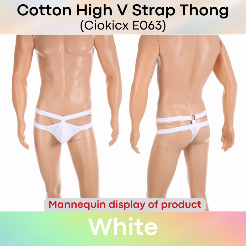 Men's Thong: Cotton High V Hip Strap and Waist Strap Thong Underwear (E603)