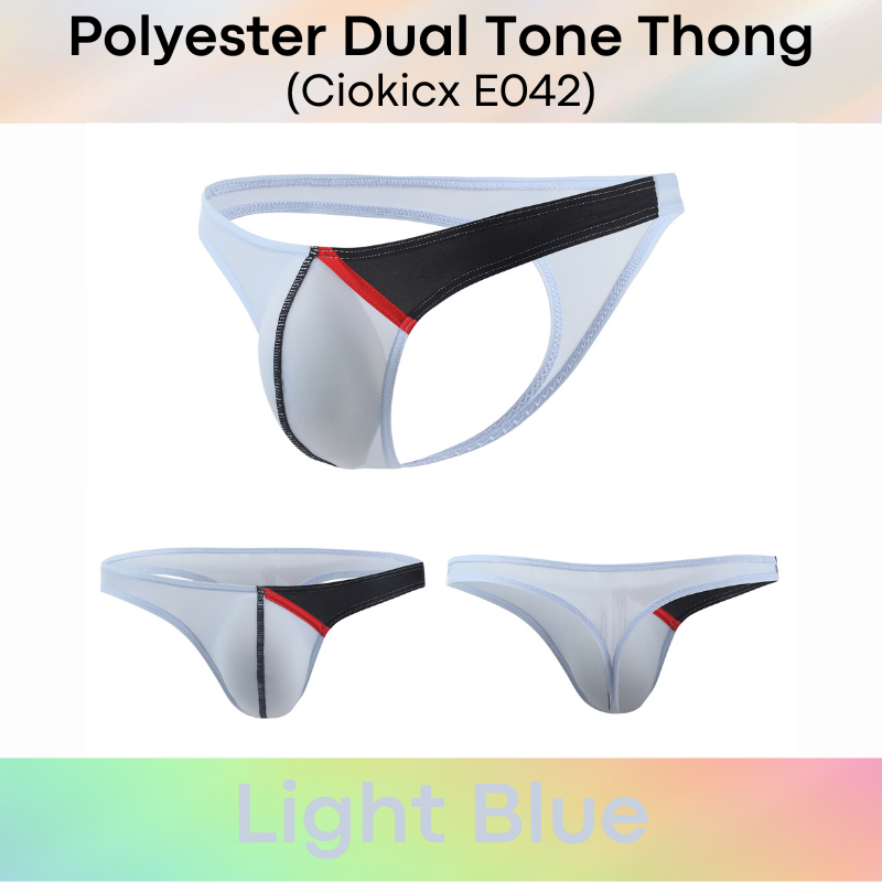 Men's Thong: Polyester Ice Silk Dual-Color Tone Low Waist Thong (E042)
