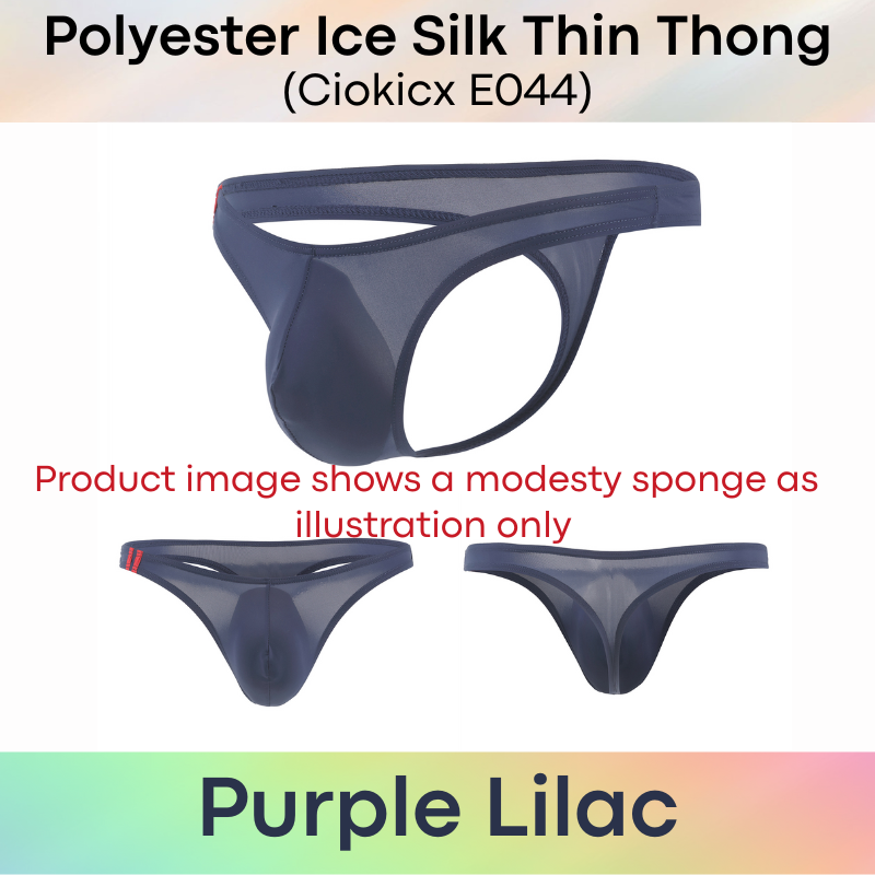 Men's Thong: Polyester Ice Silk Low Waist Thong with 2 Bar Side Stripe (E044)