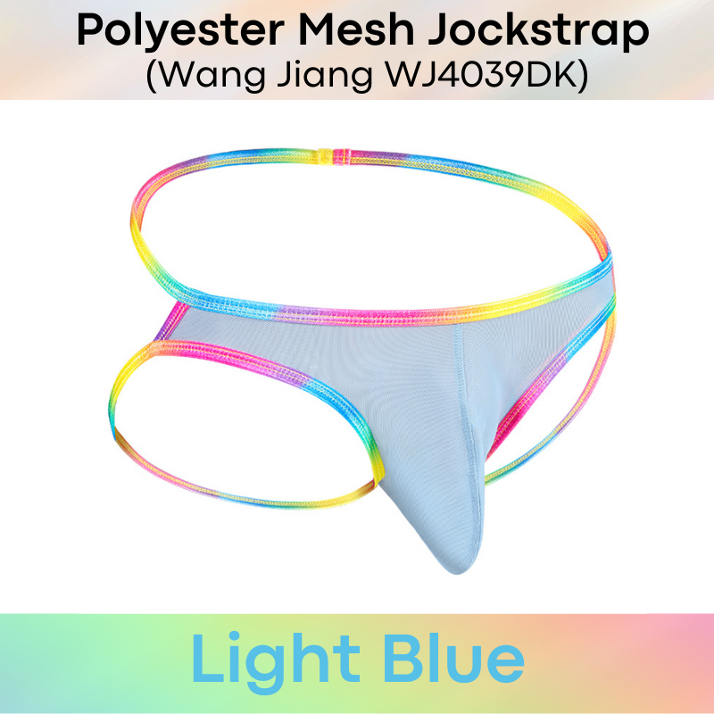 Men's Jockstrap: Polyester Mesh Jockstrap with Rainbow String Band (WJ4039DK)