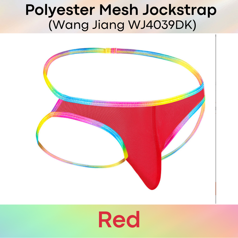 Men's Jockstrap: Polyester Mesh Jockstrap with Rainbow String Band (WJ4039DK)
