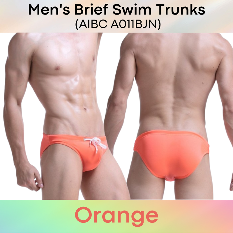 Men's Swimwear: Polyester Plain Swimming Brief Trunks with Drawstring (A011BJN)