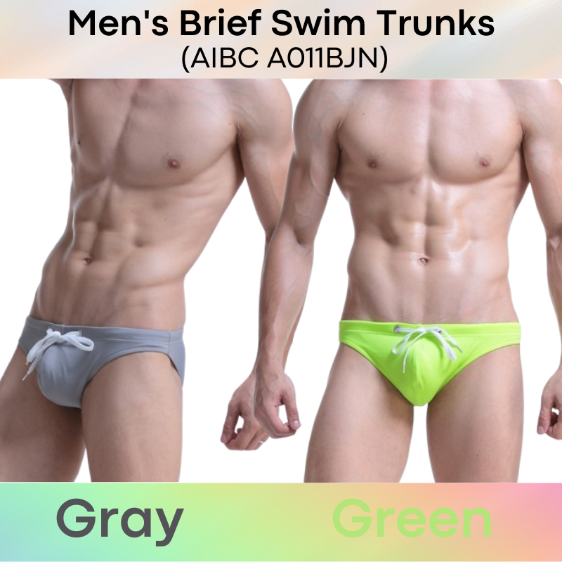 Men's Swimwear: Polyester Plain Swimming Brief Trunks with Drawstring (A011BJN)