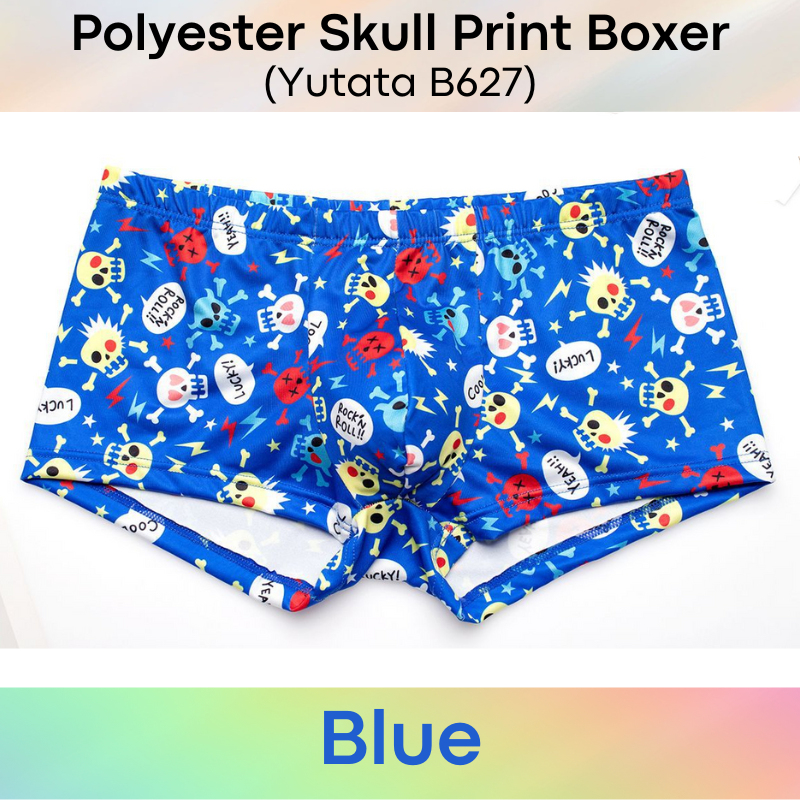 Men's Boxer: Polyester Cartoon Skull Print Boxer Brief Underwear (B627)