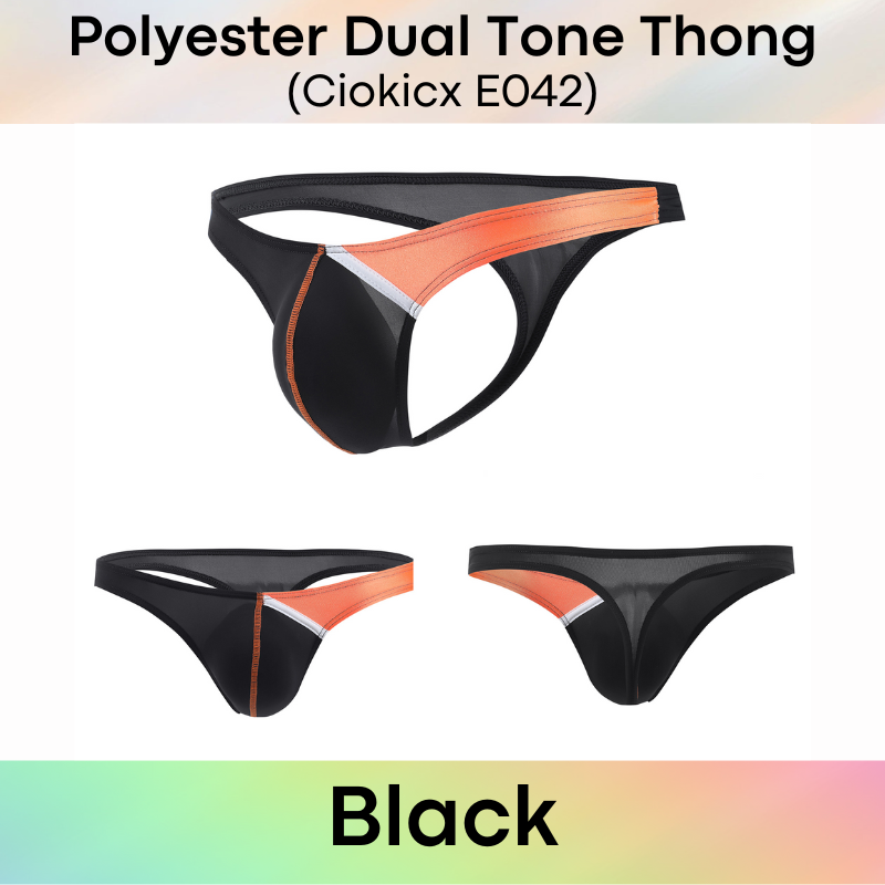 Men's Thong: Polyester Ice Silk Dual-Color Tone Low Waist Thong (E042)
