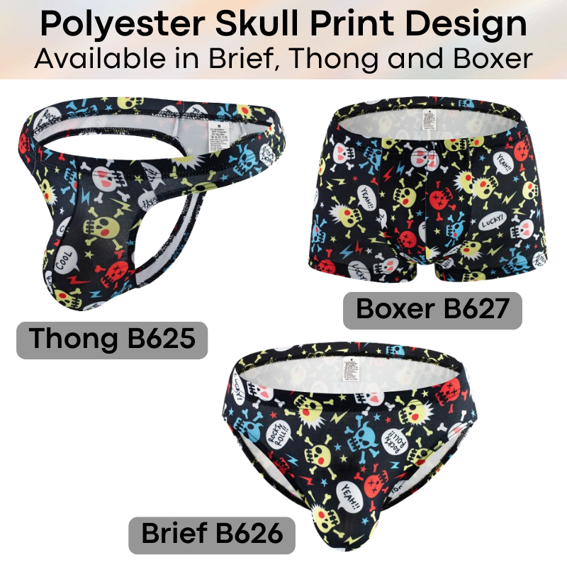 Men's Brief: Polyester Cartoon Skull Print Brief Underwear (B626)