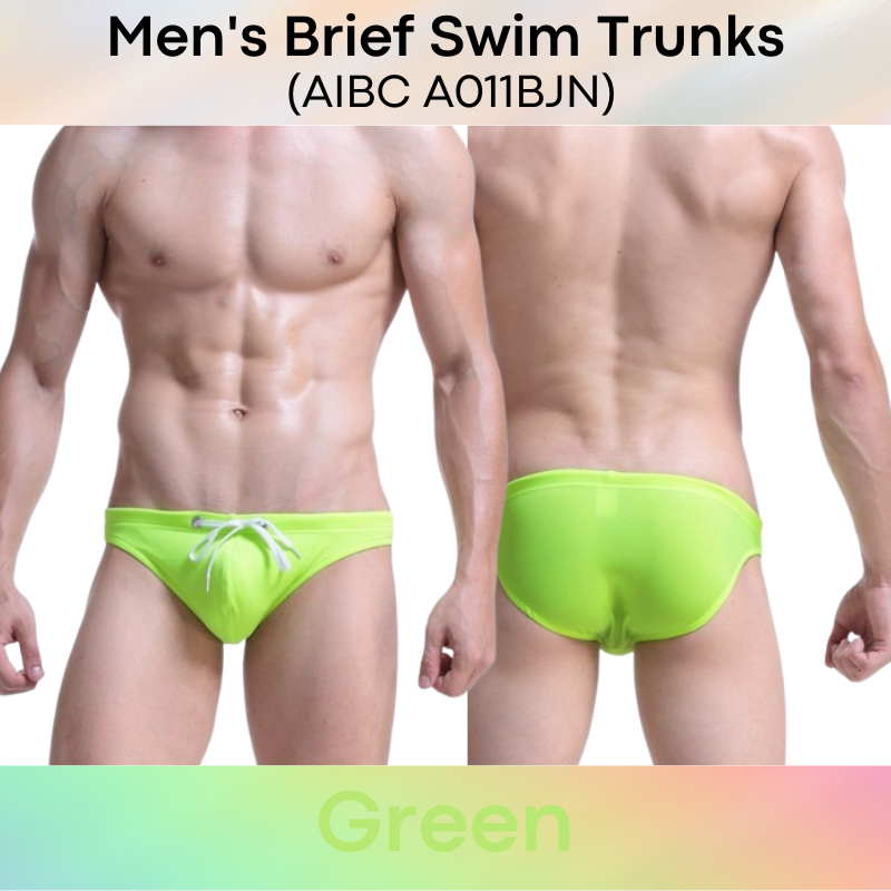 Men's Swimwear: Polyester Plain Swimming Brief Trunks with Drawstring (A011BJN)