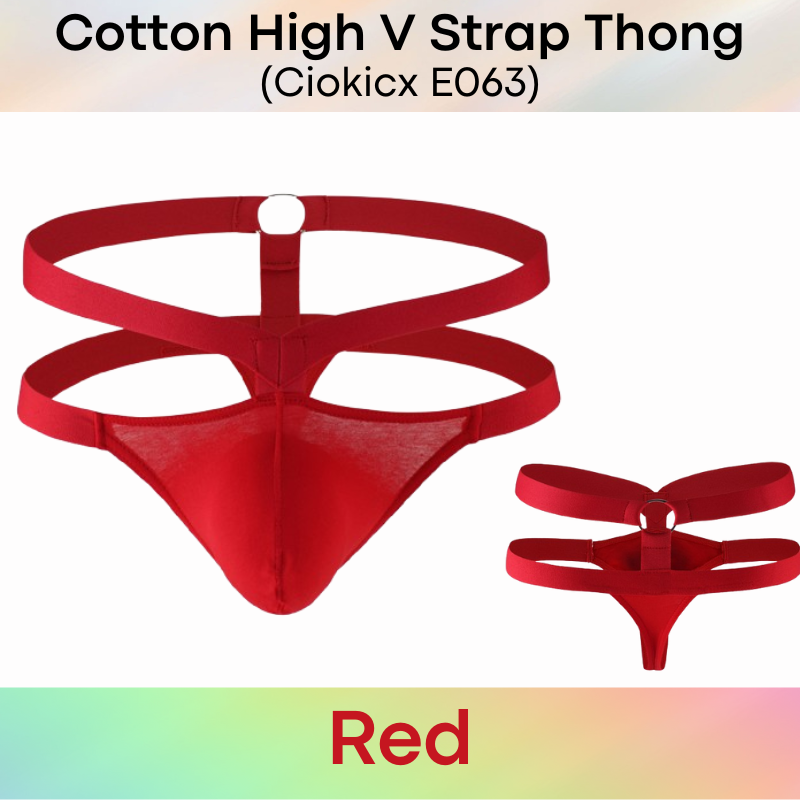 Men's Thong: Cotton High V Hip Strap and Waist Strap Thong Underwear (E603)