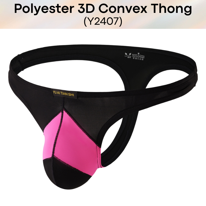 Men's Thong: Polyester 3D Convex Dual Color Tone Thong (Y2407)