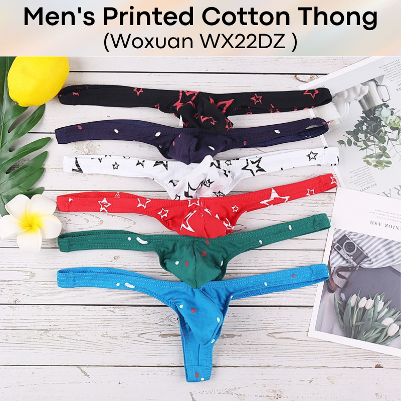 Men's Thong : Star / Dot Print Cotton Thong (Woxuan WX22DZ)