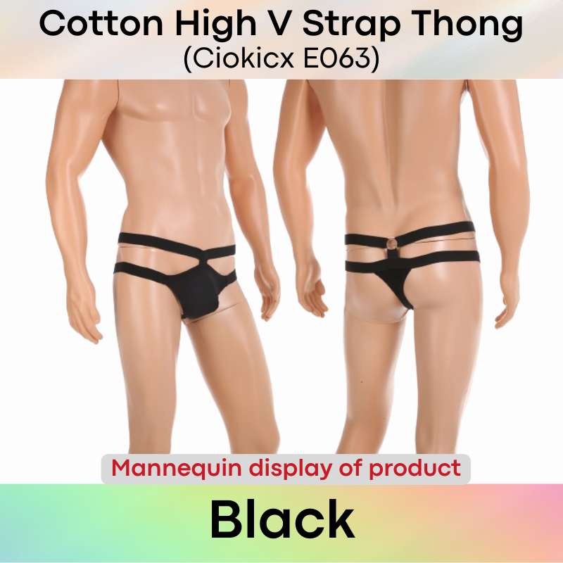 Men's Thong: Cotton High V Hip Strap and Waist Strap Thong Underwear (E603)