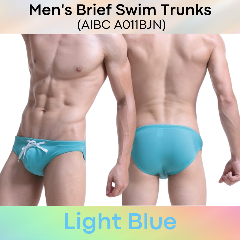 Men's Swimwear: Polyester Plain Swimming Brief Trunks with Drawstring (A011BJN)