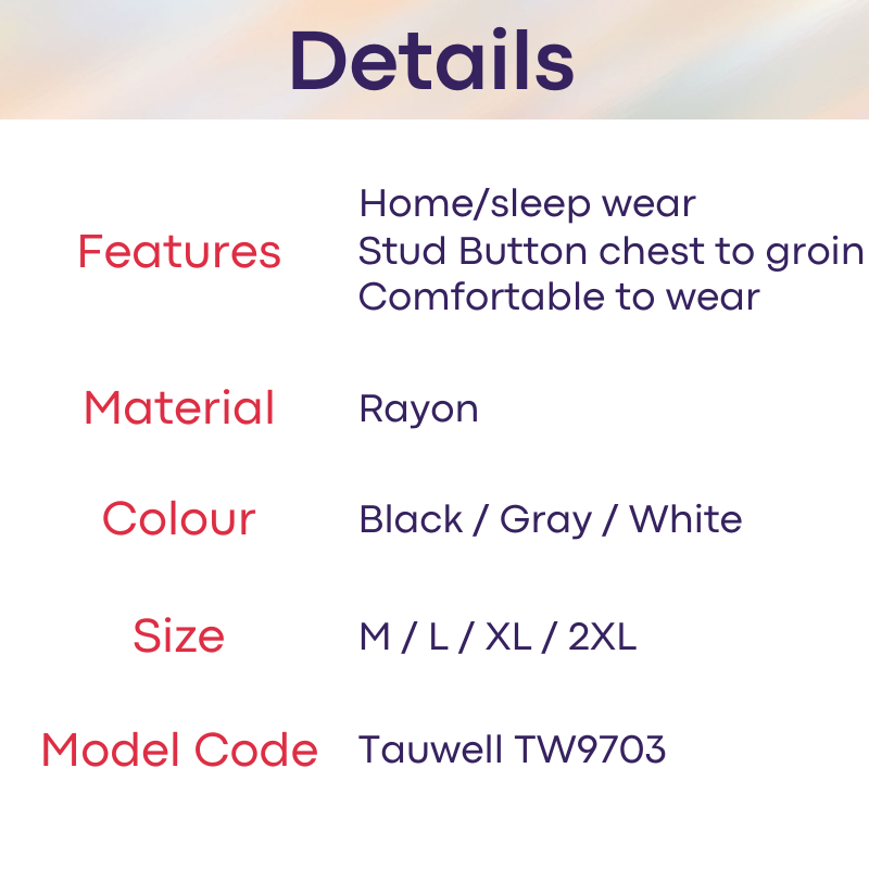 Men's Homewear : Rayon Bodysuit Home/Sleepwear (Tauwell TW9703)