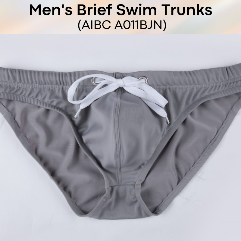 Men's Swimwear: Polyester Plain Swimming Brief Trunks with Drawstring (A011BJN)