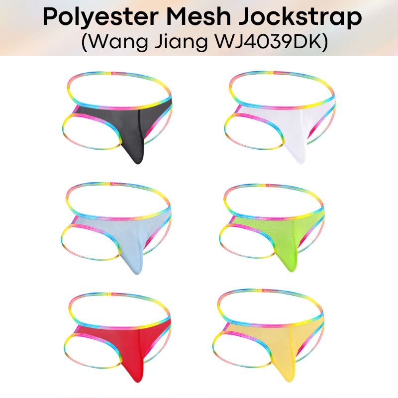 Men's Jockstrap: Polyester Mesh Jockstrap with Rainbow String Band (WJ4039DK)