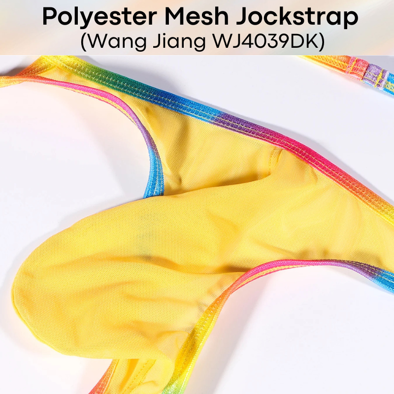 Men's Jockstrap: Polyester Mesh Jockstrap with Rainbow String Band (WJ4039DK)