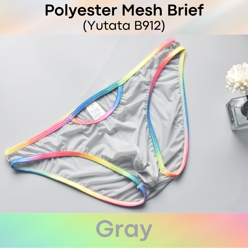 Men's Brief: Polyester Mesh with Rainbow Band and Pouch Opening (B912)