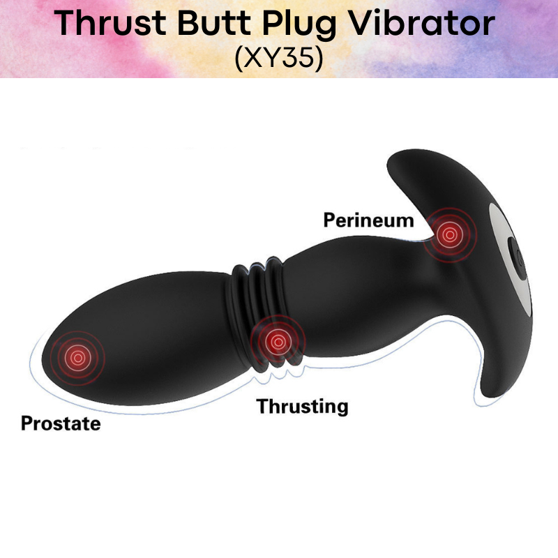 Adult Toy: Silicone Thrusting Vibrator Butt Plug (XY35)