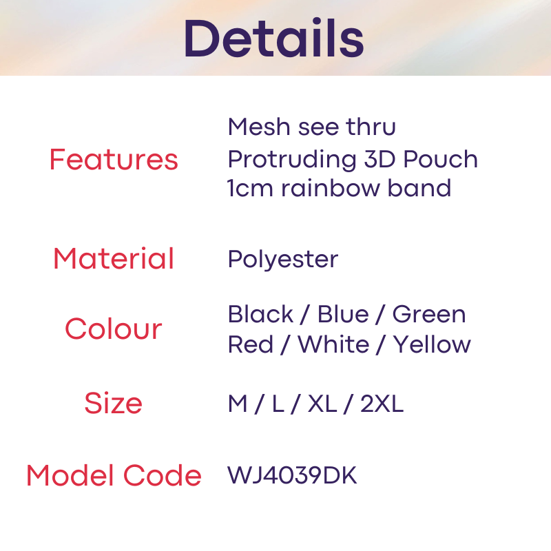 Men's Jockstrap: Polyester Mesh Jockstrap with Rainbow String Band (WJ4039DK)