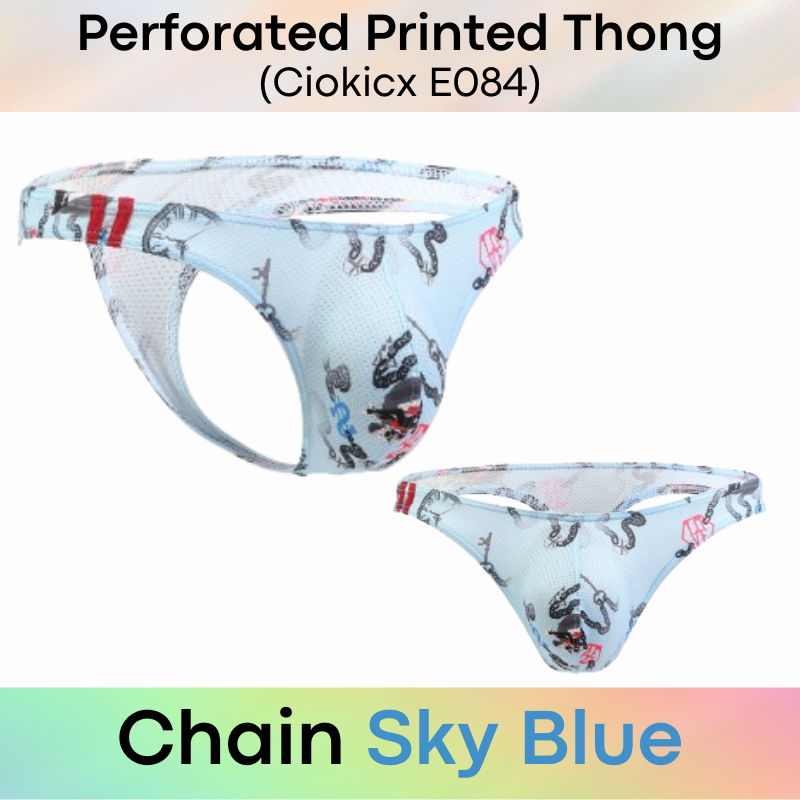 Men's Thong: Polyester Printed Thong with Perforated Air Holes (E084)