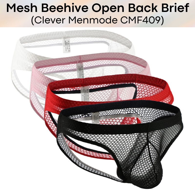 Men's Brief: Polyester Mesh Beehive Open Back Brief (CMF409)