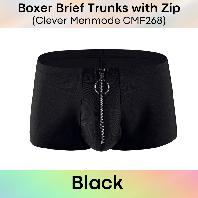Men's Boxer: Polyester Boxer Brief Trunks with Zip (CMF268)