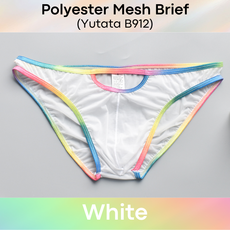 Men's Brief: Polyester Mesh with Rainbow Band and Pouch Opening (B912)