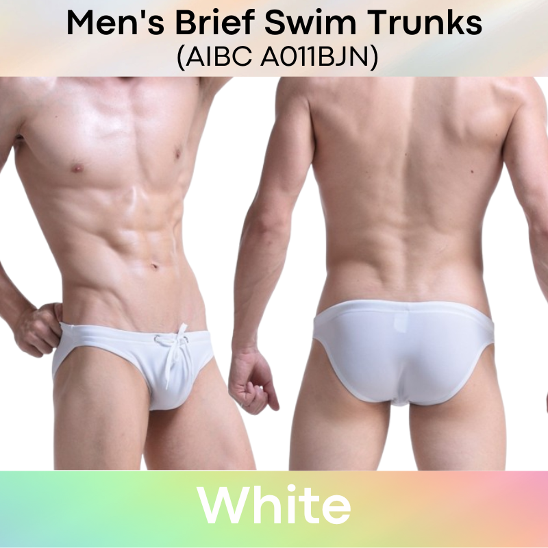 Men's Swimwear: Polyester Plain Swimming Brief Trunks with Drawstring (A011BJN)