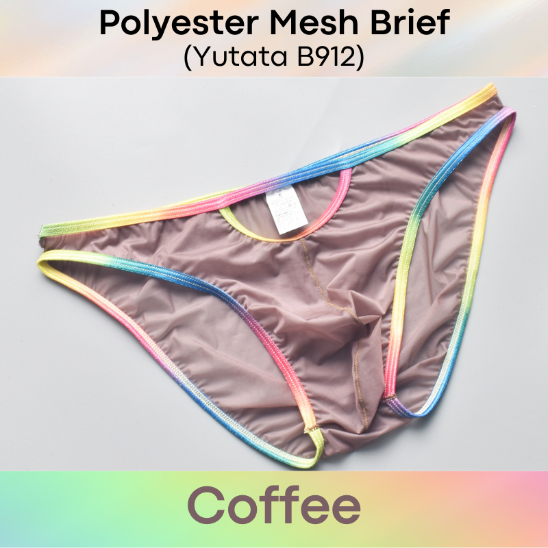 Men's Brief: Polyester Mesh with Rainbow Band and Pouch Opening (B912)
