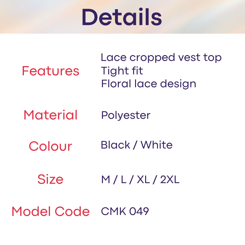 Men's Vest: Polyester Lace Cropped Vest Top (CMK049)