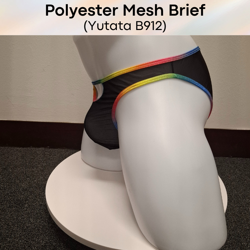 Men's Brief: Polyester Mesh with Rainbow Band and Pouch Opening (B912)