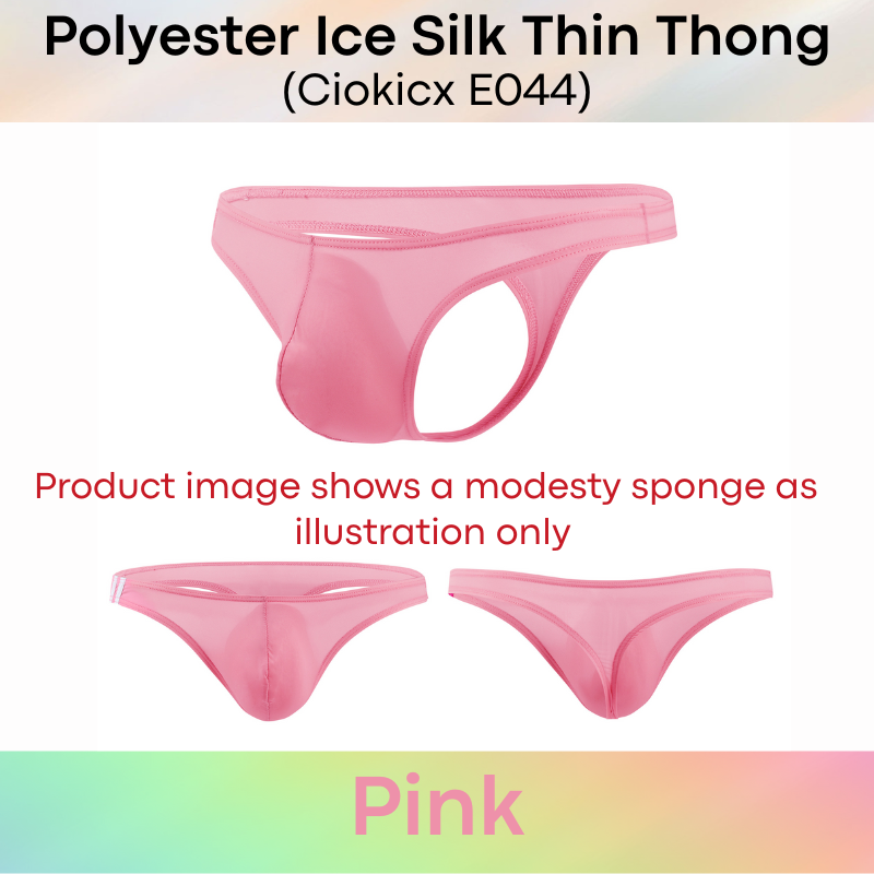 Men's Thong: Polyester Ice Silk Low Waist Thong with 2 Bar Side Stripe (E044)