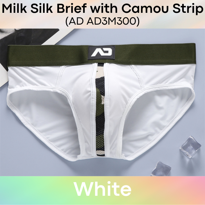 Men's Brief: Milk Silk Brief with Middle Camou Mesh Strip Underwear (AD3 M300)