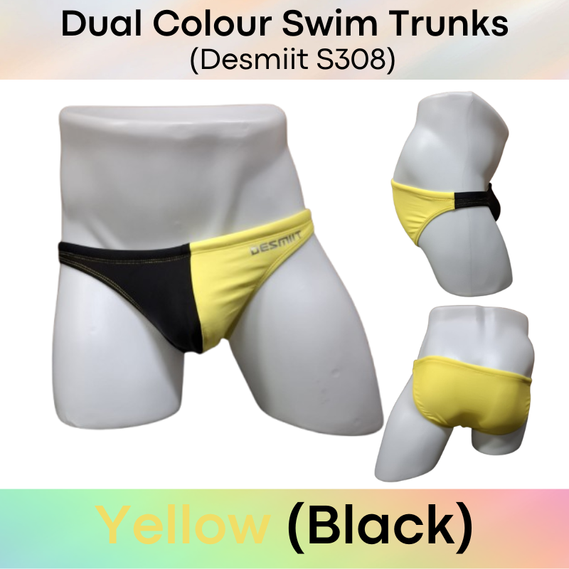 Men's Swimwear: Nylon Bikini Style Swimming Trunks with Symmetrical, Dual Colour Design and Drawstring (S308)