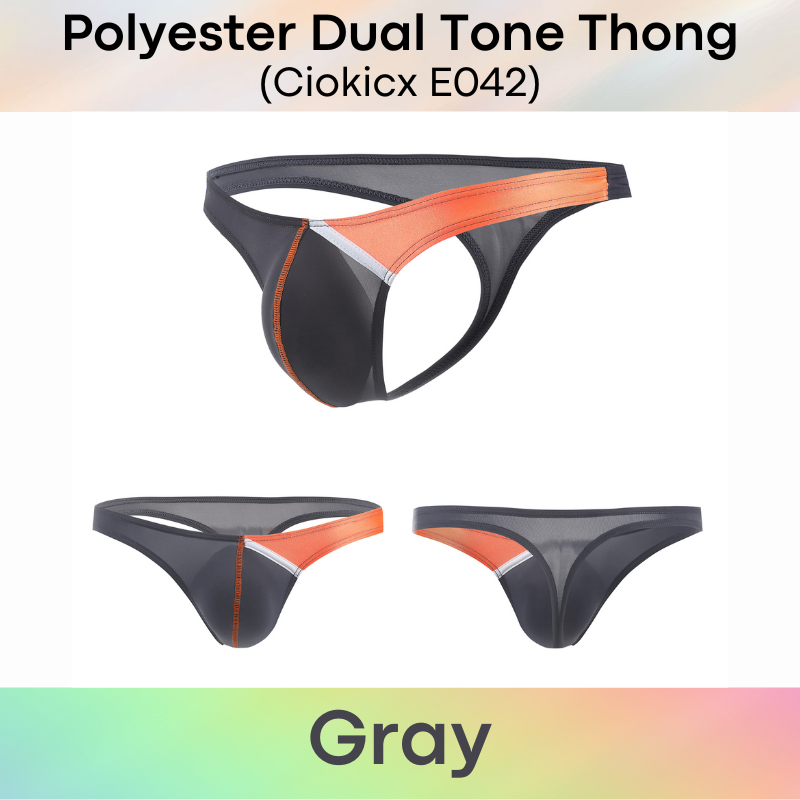 Men's Thong: Polyester Ice Silk Dual-Color Tone Low Waist Thong (E042)