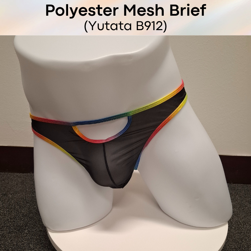 Men's Brief: Polyester Mesh with Rainbow Band and Pouch Opening (B912)
