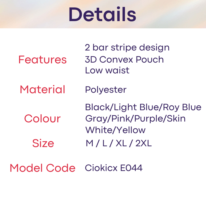 Men's Thong: Polyester Ice Silk Low Waist Thong with 2 Bar Side Stripe (E044)