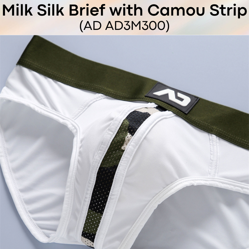 Men's Brief: Milk Silk Brief with Middle Camou Mesh Strip Underwear (AD3 M300)
