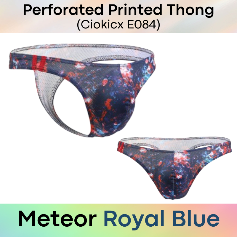 Men's Thong: Polyester Printed Thong with Perforated Air Holes (E084)