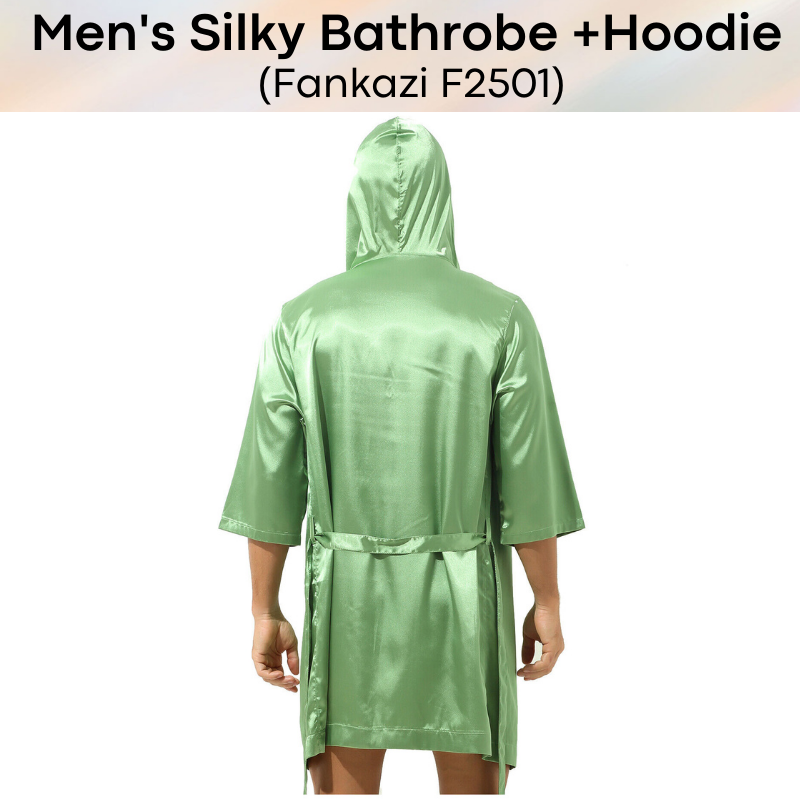 Men's Bathrobe : Silky Night Robe with Hoodie (Fankazi F2501)