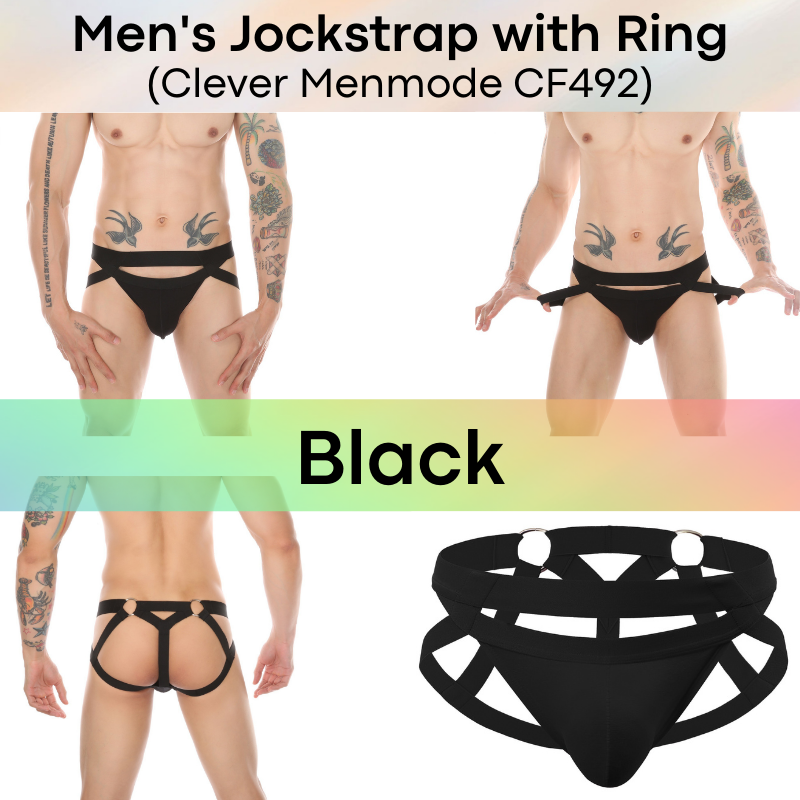 Men's Jockstrap : Double Cross with Metal Ring Underwear (Clever Menmode CMF492)