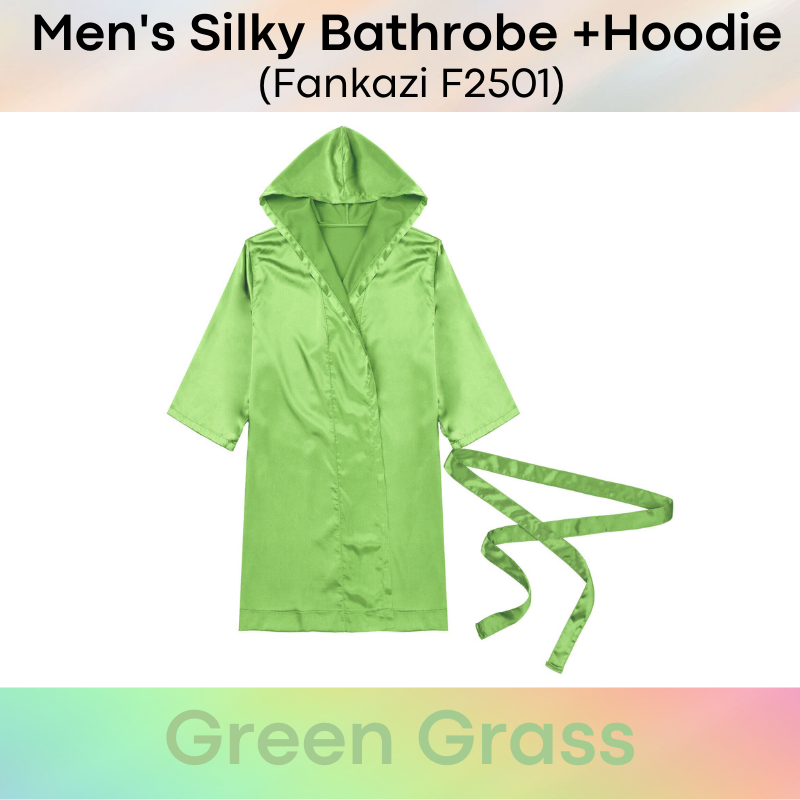 Men's Bathrobe : Silky Night Robe with Hoodie (Fankazi F2501)