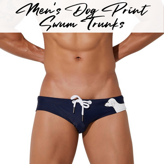 Men's Swimwear : Dog Print Brief Swim Trunks (Seobean SB00901)